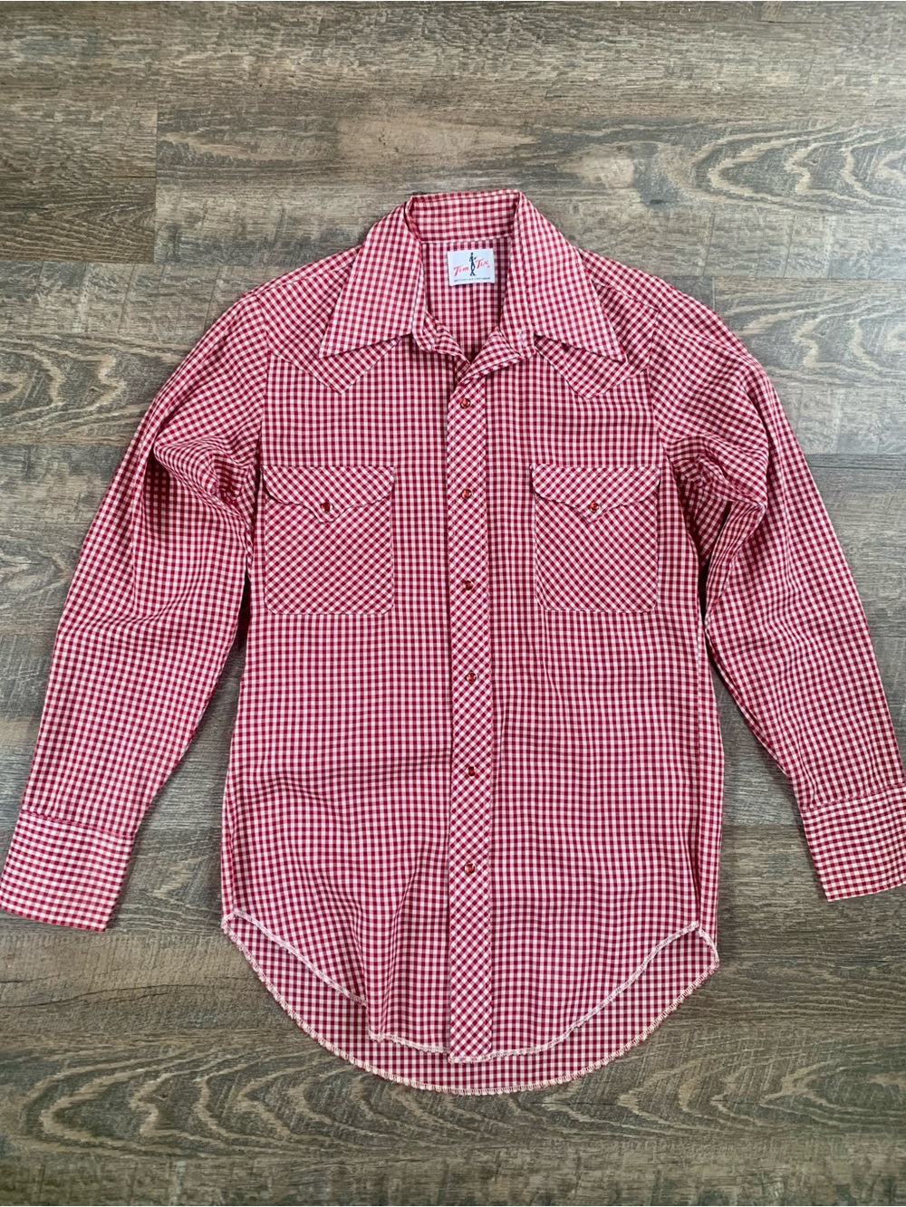 Ten Tex Vintage Western  Red Gingham Long-Sleeve Button-Up Shirt - Men's